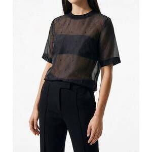 NEW EXQUISE beaded crewneck blouse in black